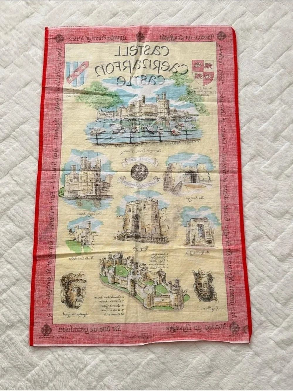 Vintage 1990s Castell Caernarfon Castle Red and Cream Decorative wall hang